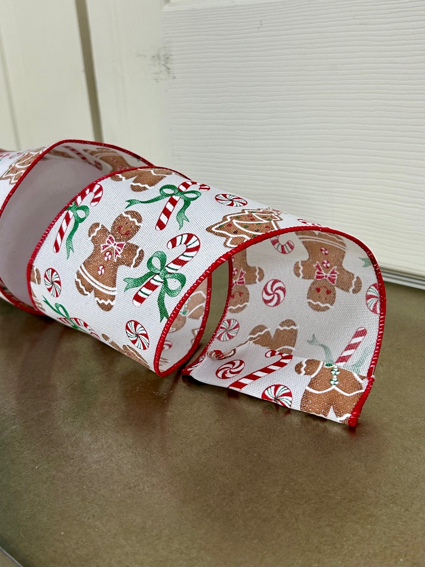 4 Inch By 10 Yard Gingerbread With Candy On Royal Ribbon