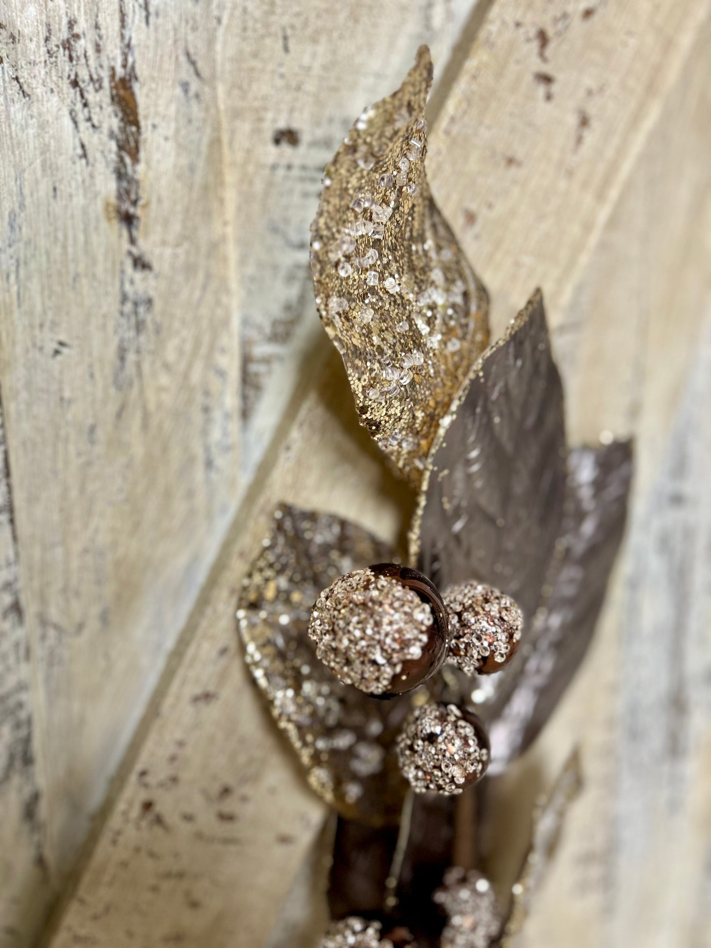 27.5 Inch Icy Pewter And Brown Metallic Magnolia Leaf Ball Spray