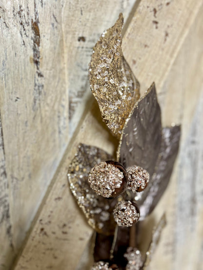 27.5 Inch Icy Pewter And Brown Metallic Magnolia Leaf Ball Spray