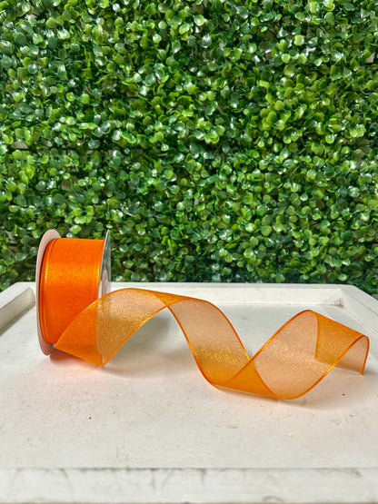 1.5 Inch By 25 Yard Orange Snow Organza Unwired Ribbon