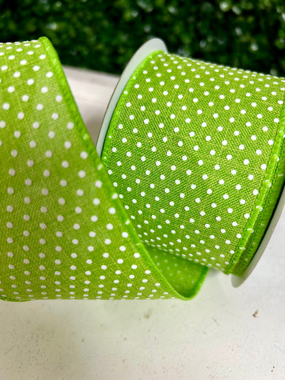2.5 Inch By 10 Yards Lime Green And White Raised Swiss Dots On Royal Ribbon