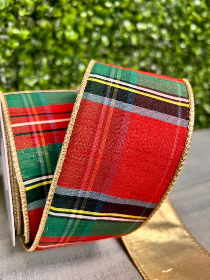 David Christopher 2.5 Inch By 10 Yard Tartan Traditional Plaid Ribbon With Gold Back Ribbon