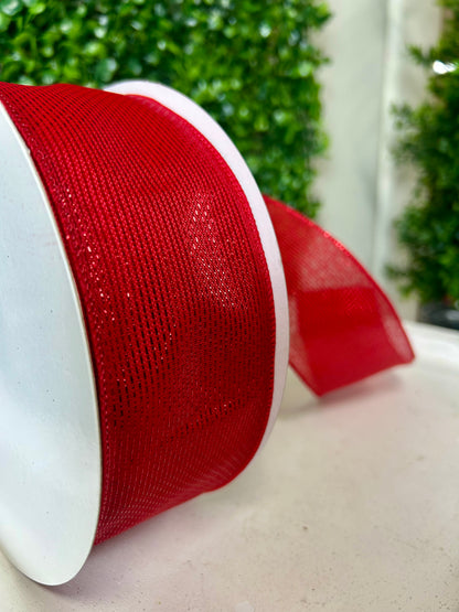 2.5 Inch By 50 Yard Red Woven Metallic Thread Ribbon