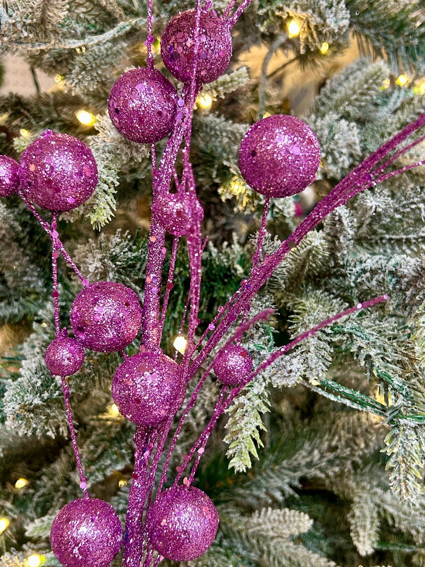 27 Inch Purple Mixed Size Glittered Ball Spray