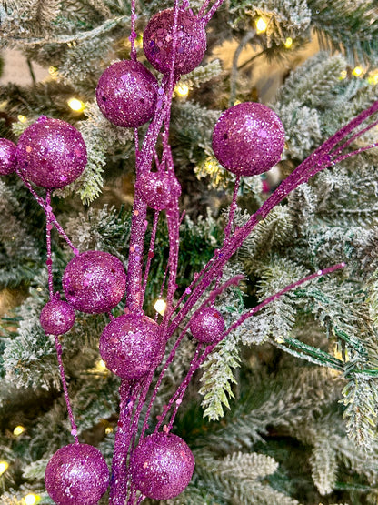 27 Inch Purple Mixed Size Glittered Ball Spray