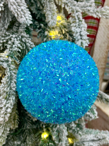 4 Inch Turquoise Foil Glitter Ball Ornament