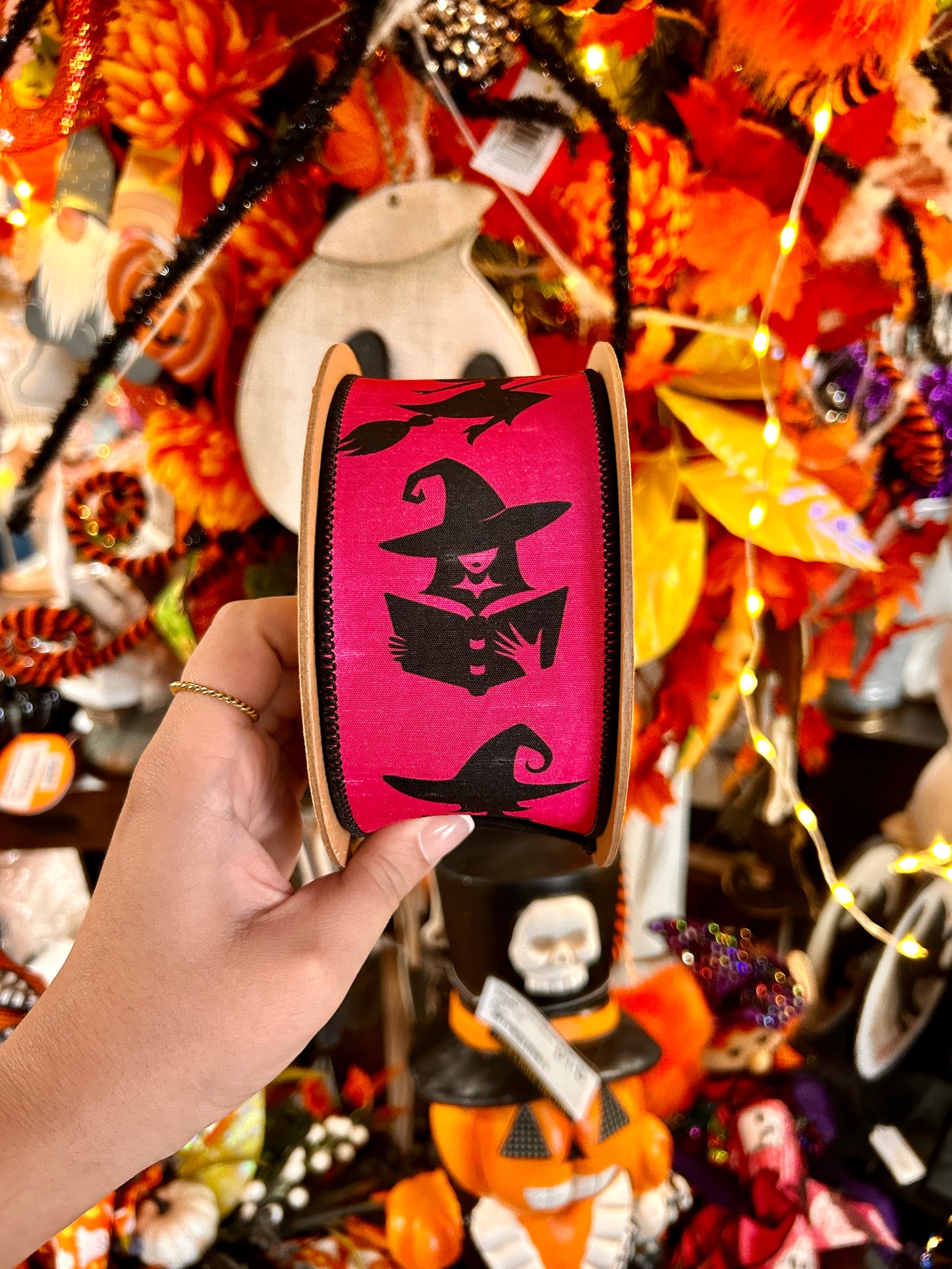 2.5 Inch By 10 Yard Pink And Black Witches With Black Backing Ribbon
