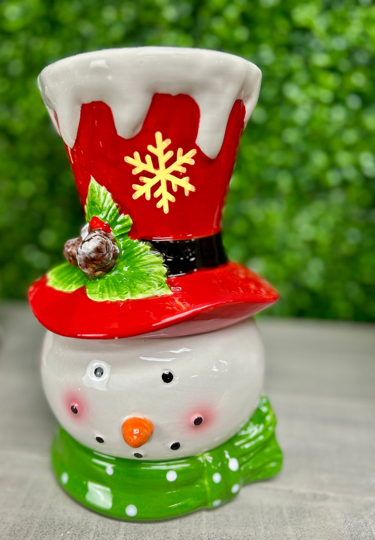 9.84 Inch Lighted Dolomite Christmas Snowman Cookie Jar Two Styles