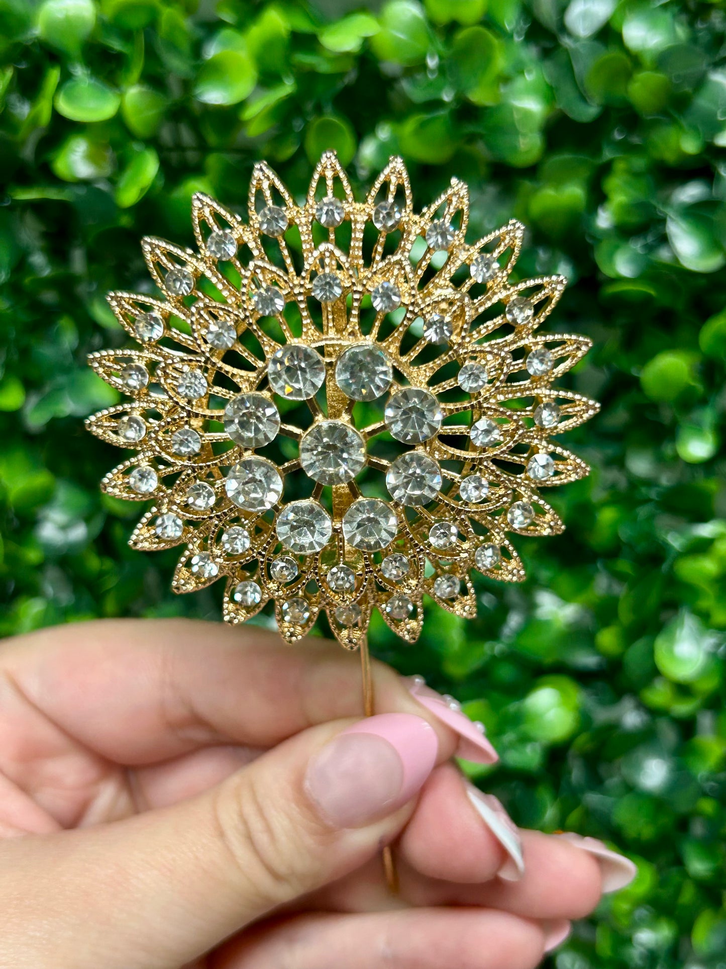 2.75 Inch Gold Rhinestone Floral Pin Three Pack