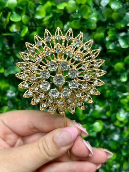 2.75 Inch Gold Rhinestone Floral Pin Three Pack