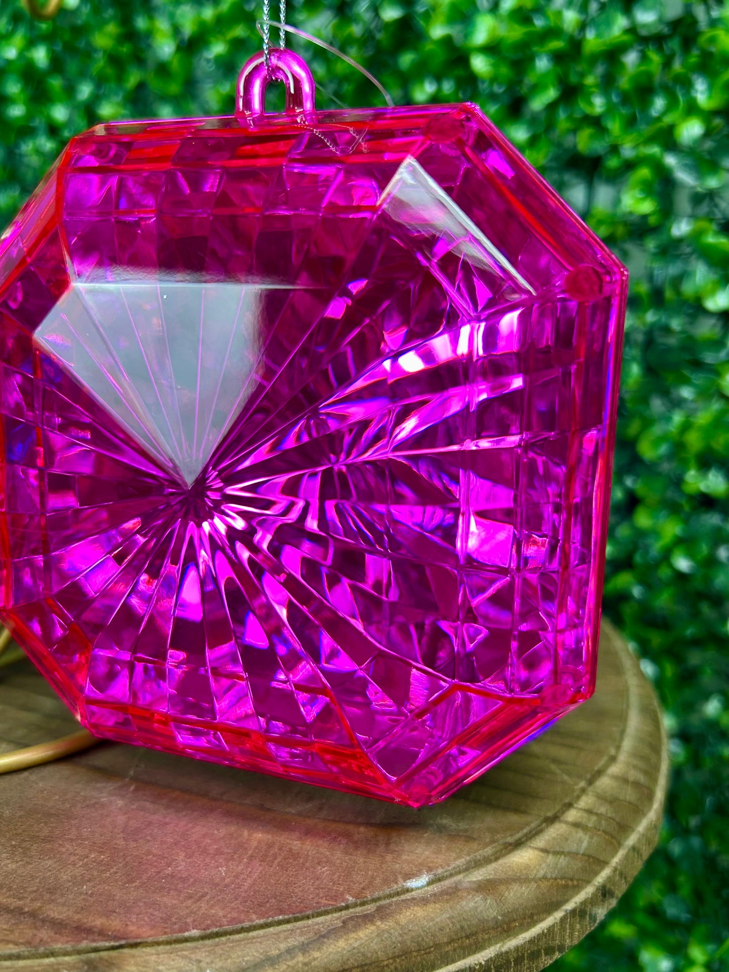 5 Inch Hot Pink Acrylic Square Diamond Ornament