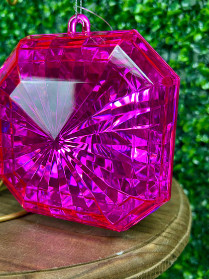 5 Inch Hot Pink Acrylic Square Diamond Ornament