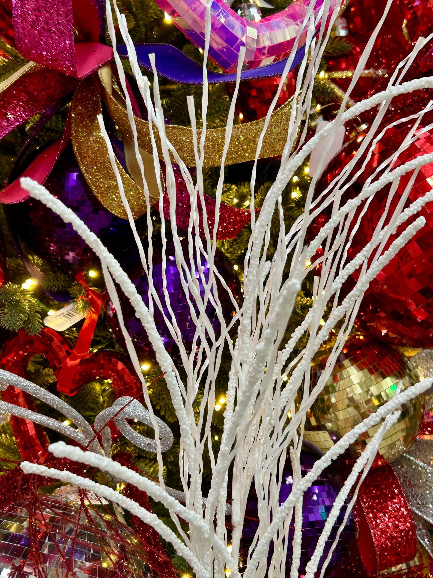 38 Inch White Glitter Pine Twig Spray