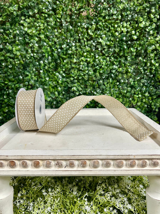 1.5 Inch By 10 Yard Natural And White Raised Swiss Dots On Royal Ribbon