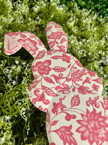 15 Inch Pink And White Chinoiserie Bunny Bottom Sign