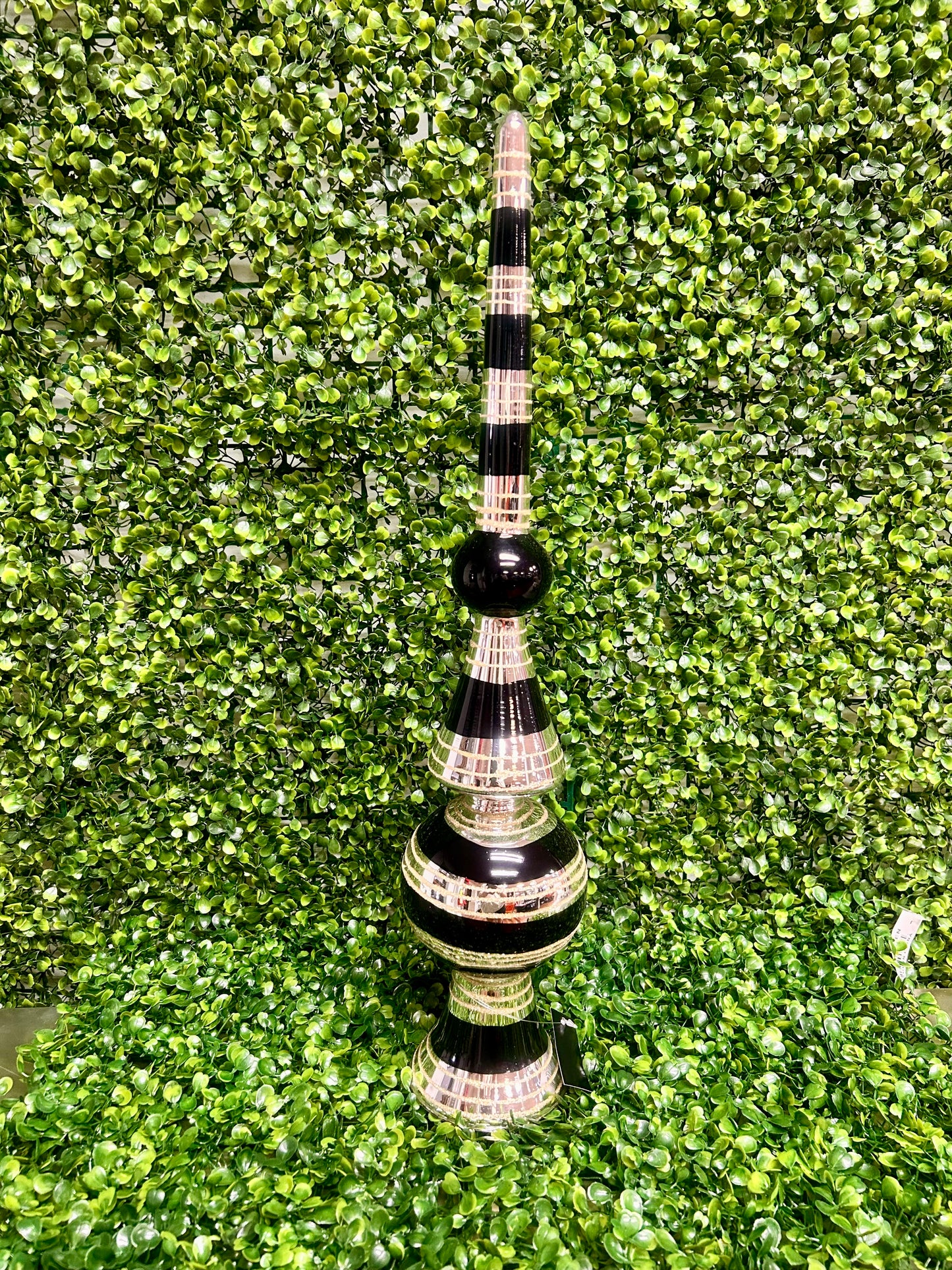22 Inch Glittered Black And Silver Glass Finial
