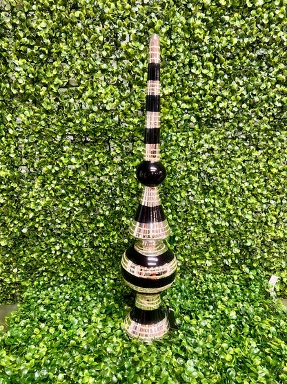22 Inch Glittered Black And Silver Glass Finial