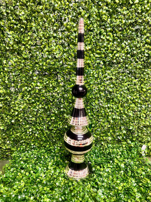 22 Inch Glittered Black And Silver Glass Finial