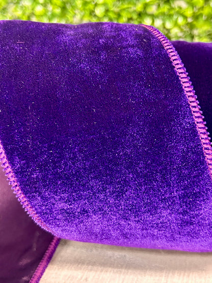 4 Inch By 10 Yard Purple Deluxe Velvet With Satin Backing Ribbon