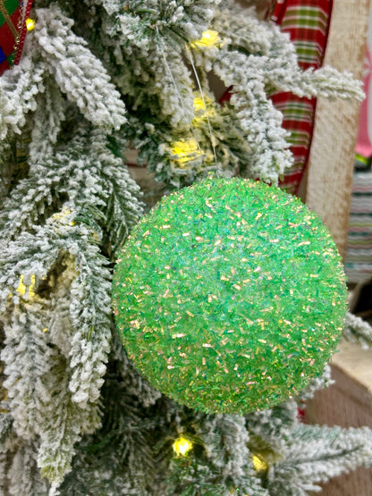 4 Inch Mint Green Foil Glitter Ornament Ball