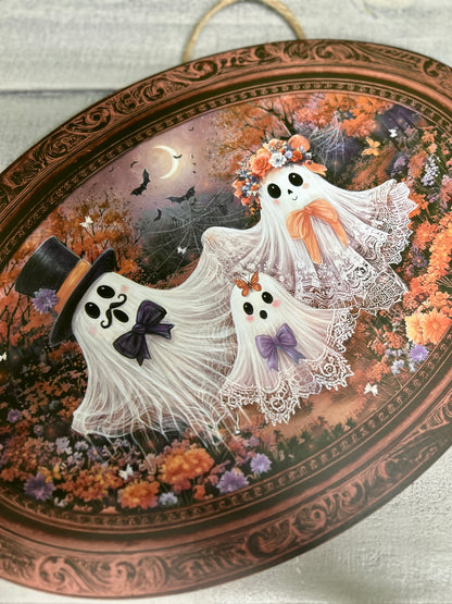 13 Inch Oval Ghost Family Portrait Wood Sign