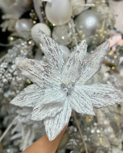22 Inch White And Silver Poinsettia