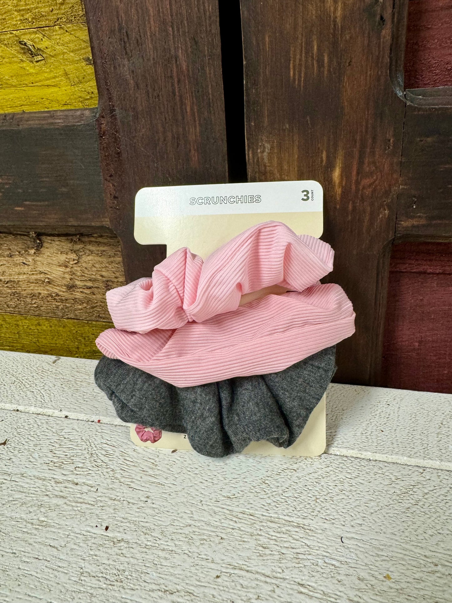 Pink And Gray Pack Of Three Scrunchies