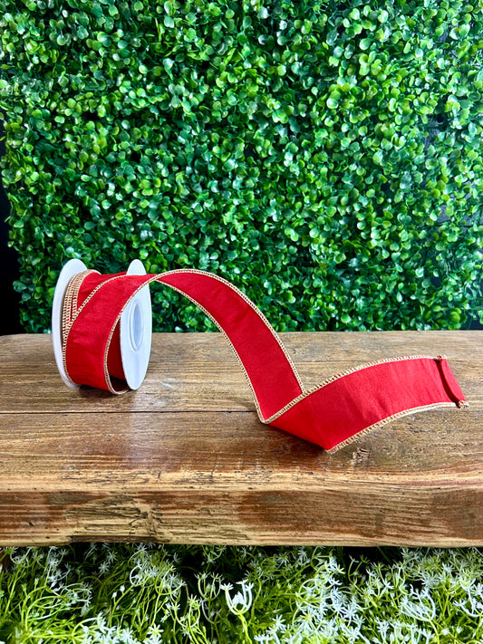 1.5 Inch By 10 Yard Red And Gold Dupioni Ribbon