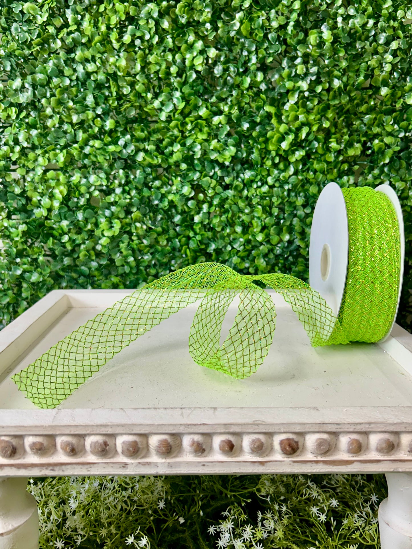 1.5 Inch By 30 Yard Spring Green With Laser Lime Foil Deco Flex Ribbon