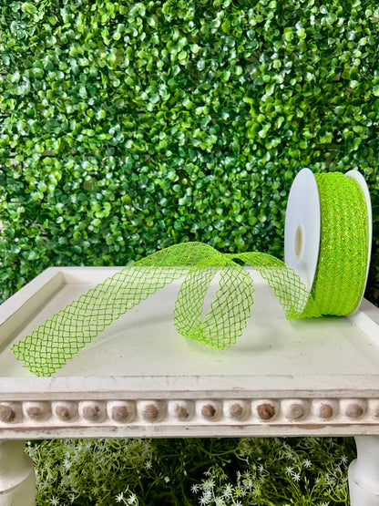 1.5 Inch By 30 Yard Spring Green With Laser Lime Foil Deco Flex Ribbon