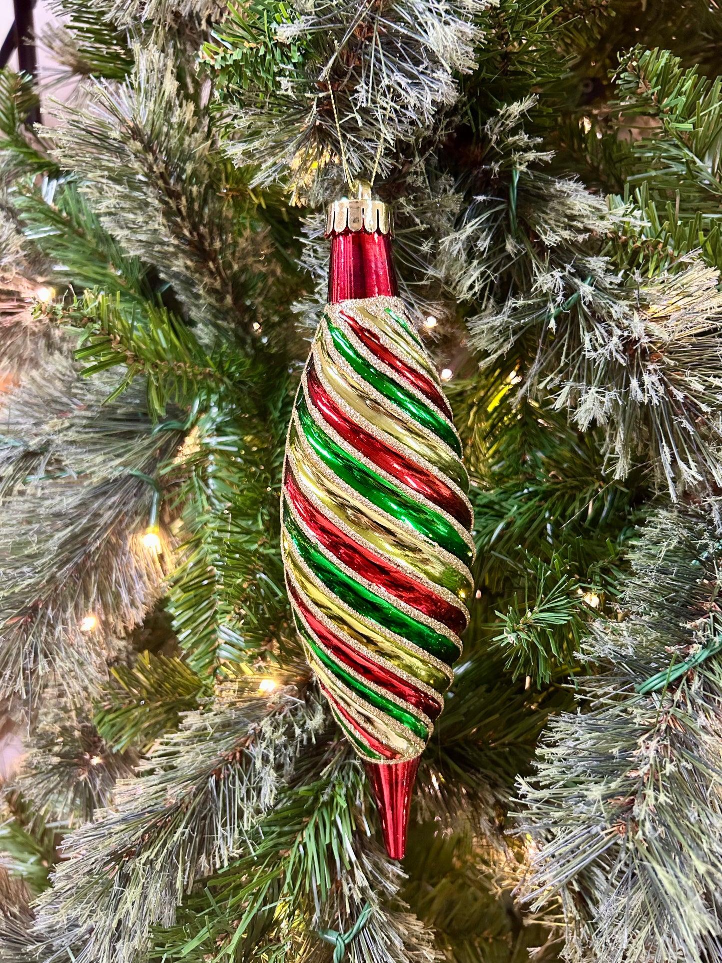 10 Inch Green Red And Gold Swirl Drop Ornament