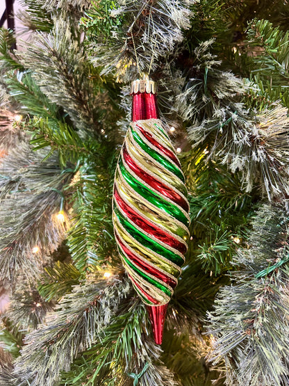 10 Inch Green Red And Gold Swirl Drop Ornament