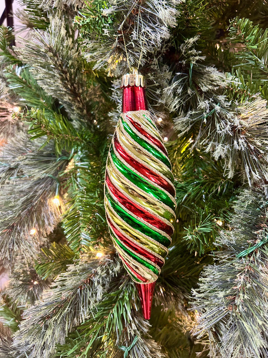 10 Inch Green Red And Gold Swirl Drop Ornament