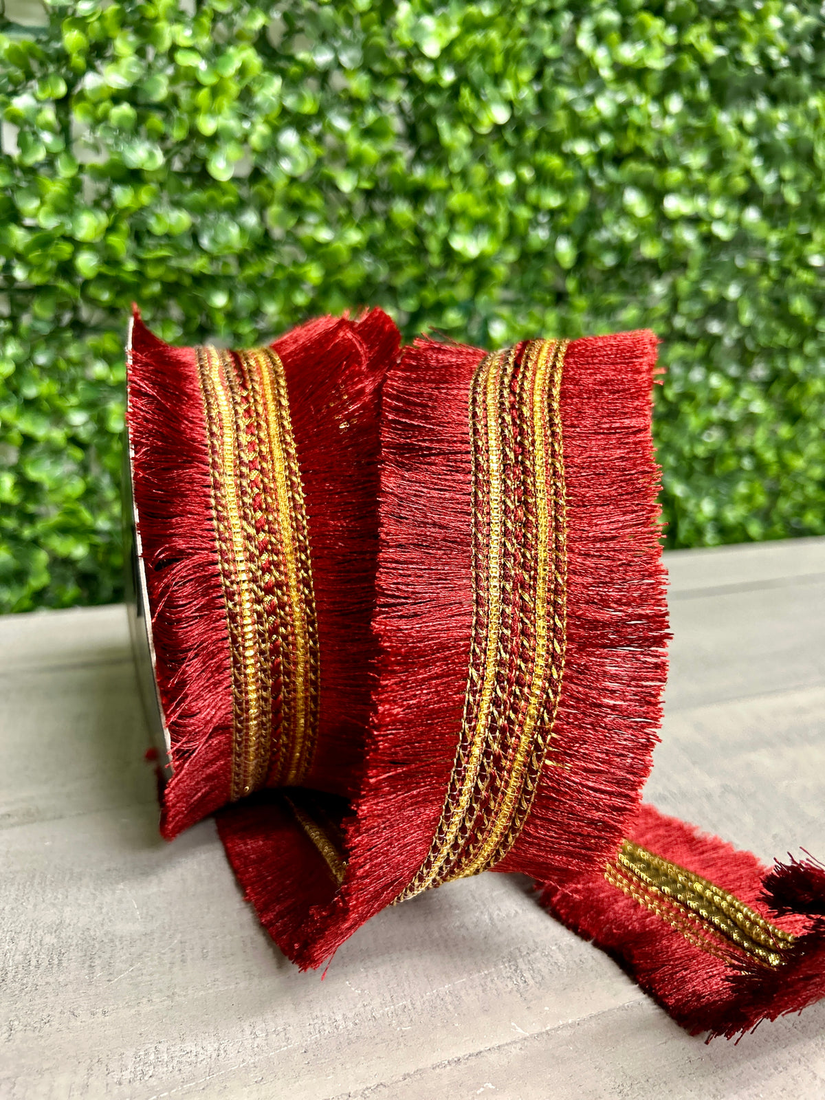 John Mark 2.5 Inch By 10 Yard Burgundy Tassel Fringe Dupioni Ribbon