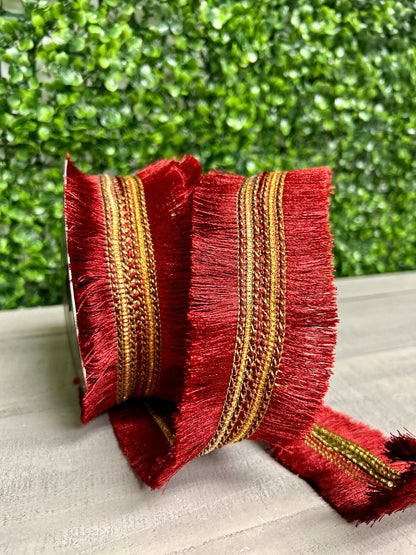 John Mark 2.5 Inch By 10 Yard Burgundy Tassel Fringe Dupioni Ribbon
