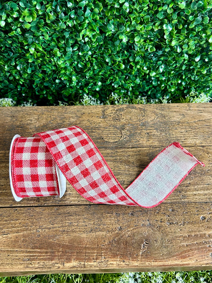 2.5 Inch By 10 Yard Red And White Gingham Twill Ribbon