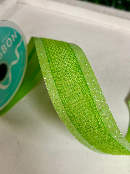 1.5 Inch By 10 Yard Green Iridescent Cross Royal Burlap Glitter Ribbon