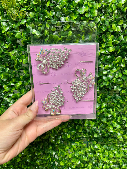2.75 Inch Silver Rhinestone Floral Pin Three Pack