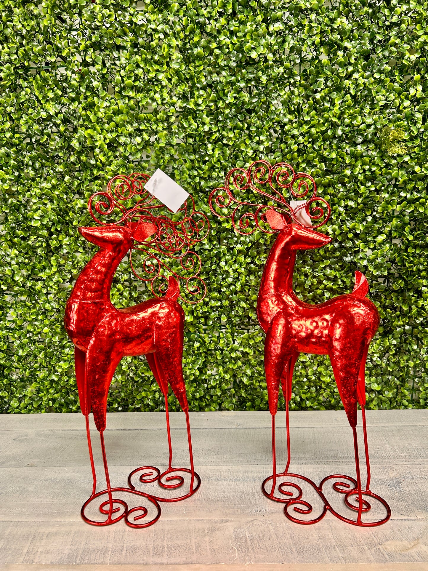 Red Metallic Curly Antler Standing Deer Two Assorted