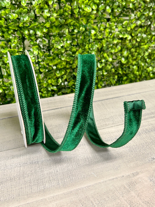 7/8 Inch By 10 Yard Hunter Green Deluxe Velvet With Satin Backing Ribbon