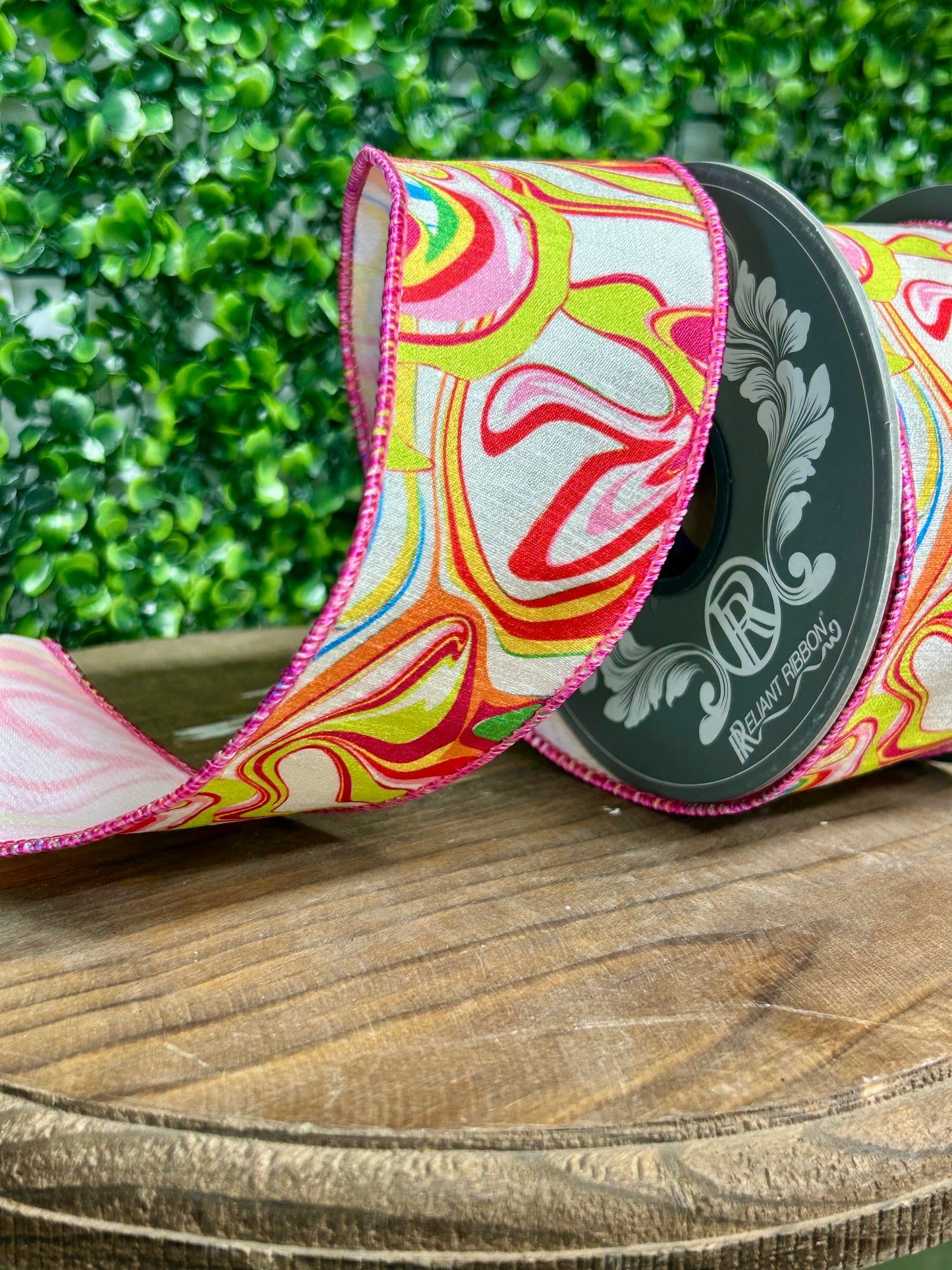 2.5 Inch By 10 Yard Hot Pink Ink Mix Brights Deluxe Wired Edge Ribbon