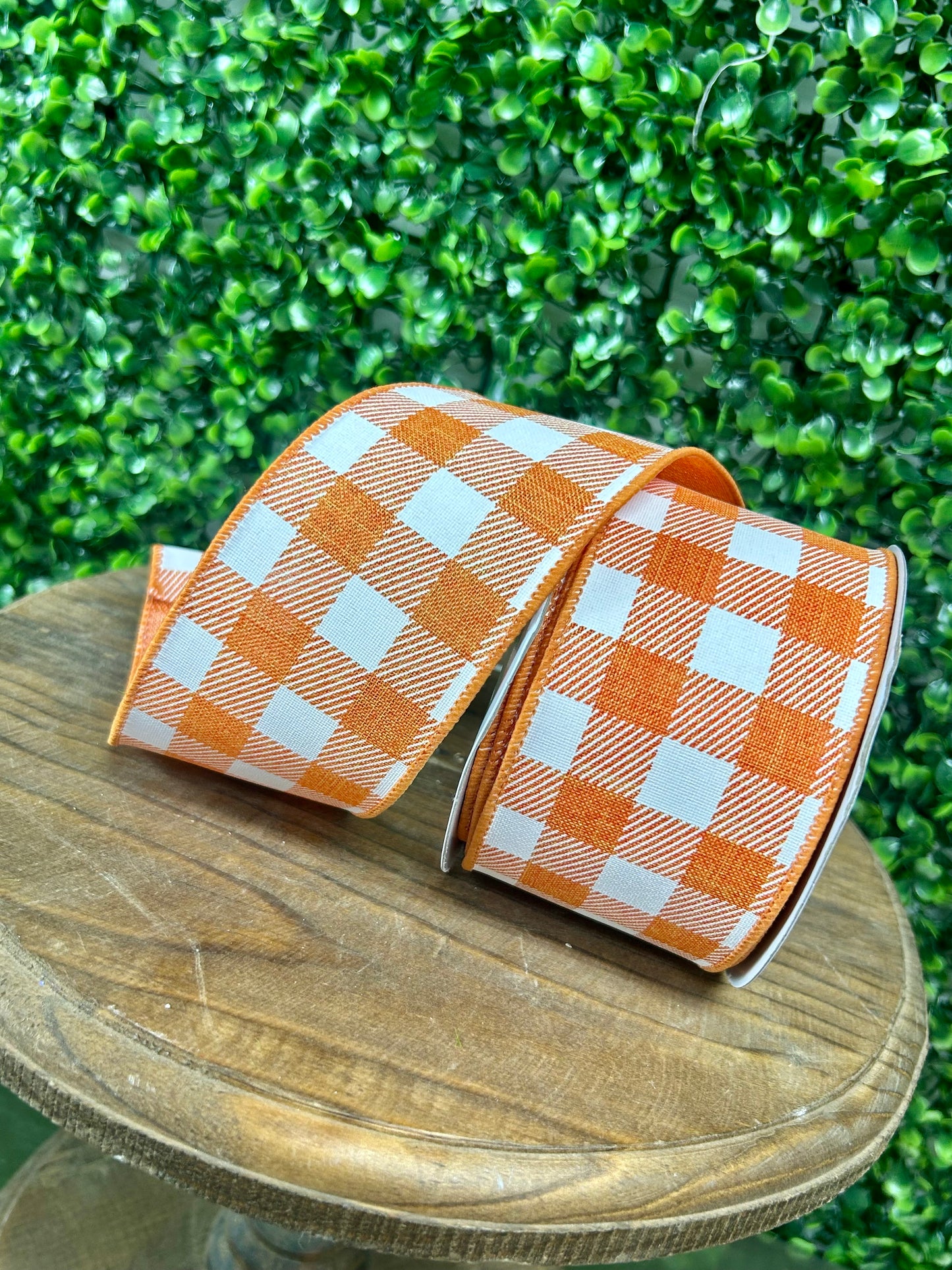 2.5 Inch By 10 Yard Orange And White Striped Check On Royal Ribbon