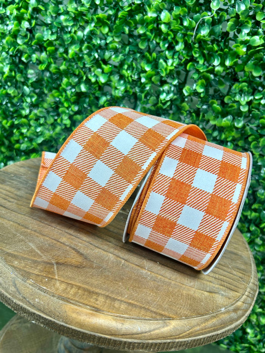 2.5 Inch By 10 Yard Orange And White Striped Check On Royal Ribbon