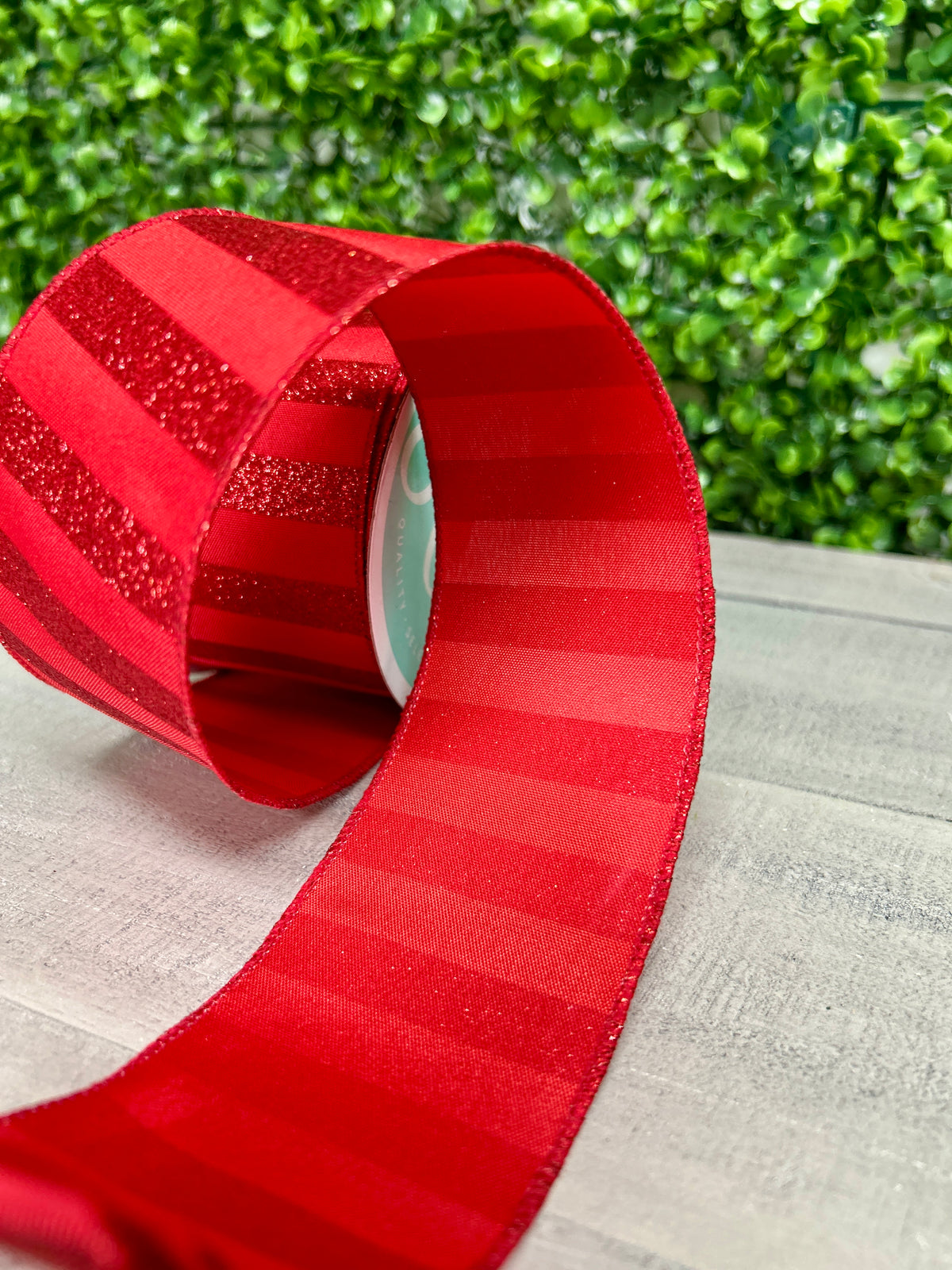 2.5 Inch By 10 Yard Red Horizontal Glitter Stripe Ribbon