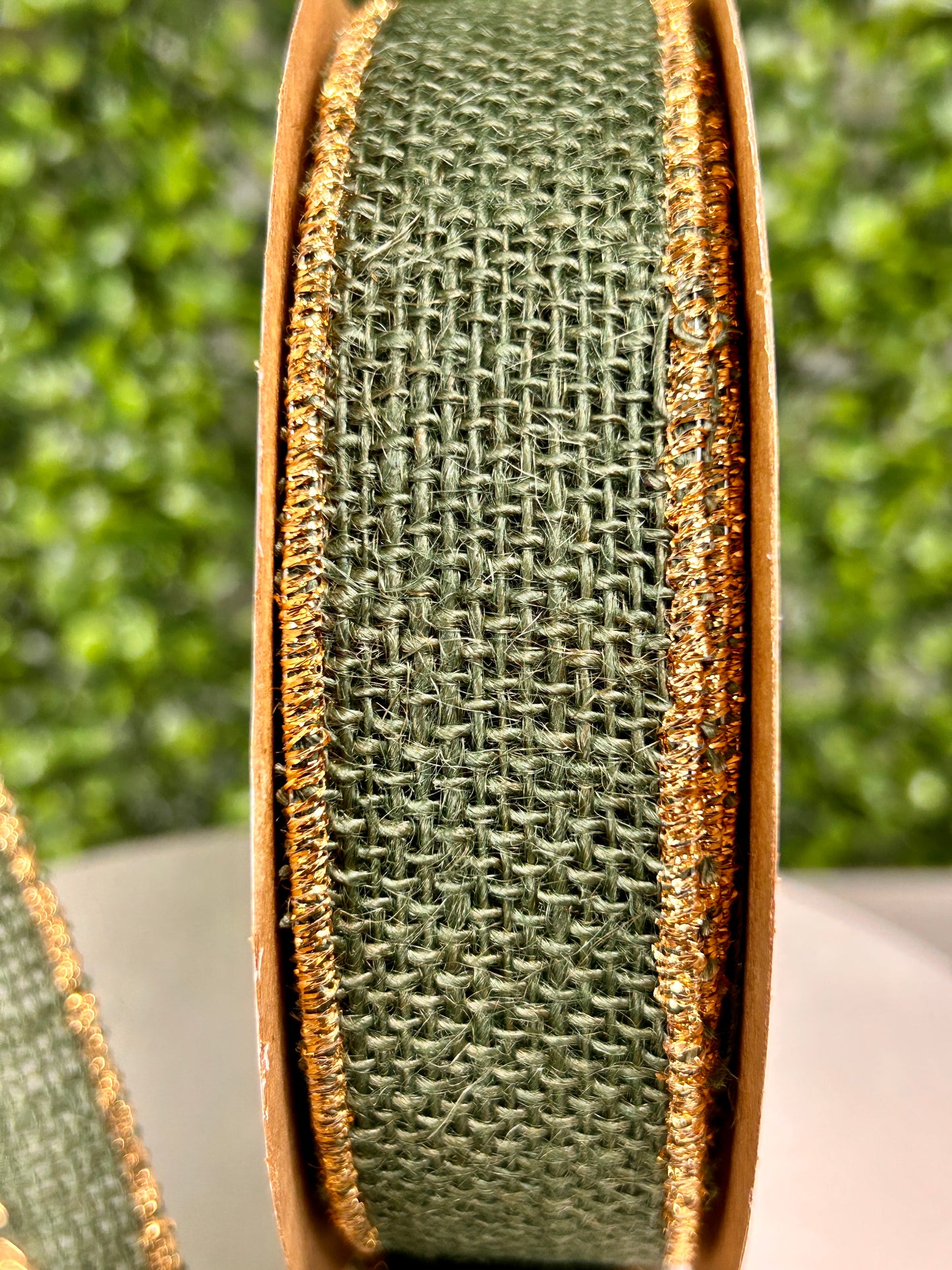 1 3/8 Inch By 10 Yard Hunter Green Burlap With Gold Edge Ribbon