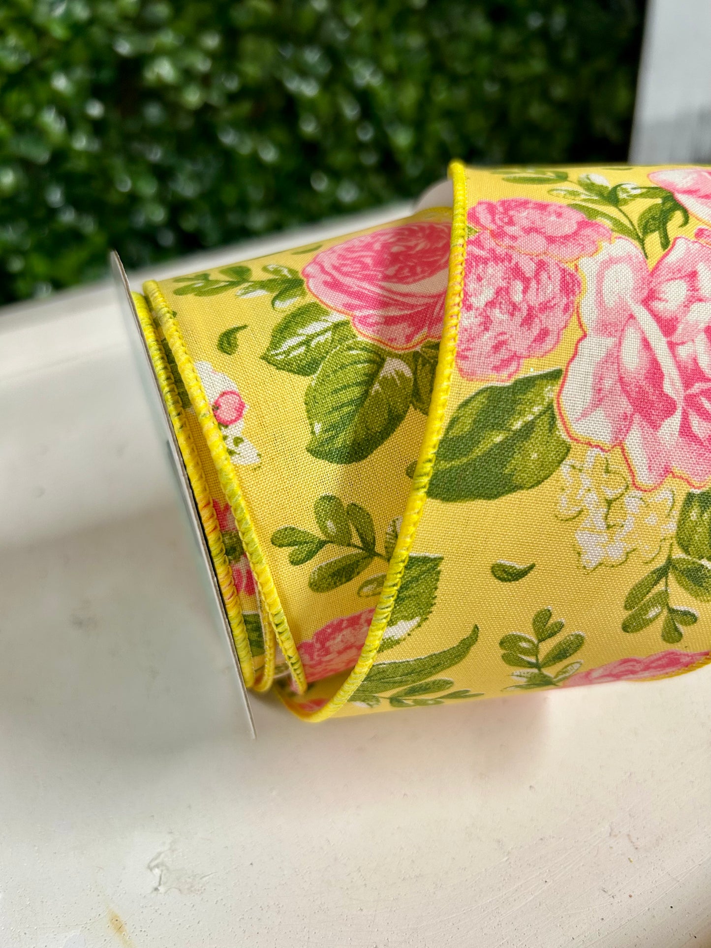 2.5 Inch By 10 Yard Pink Green And Yellow Floral Ribbon