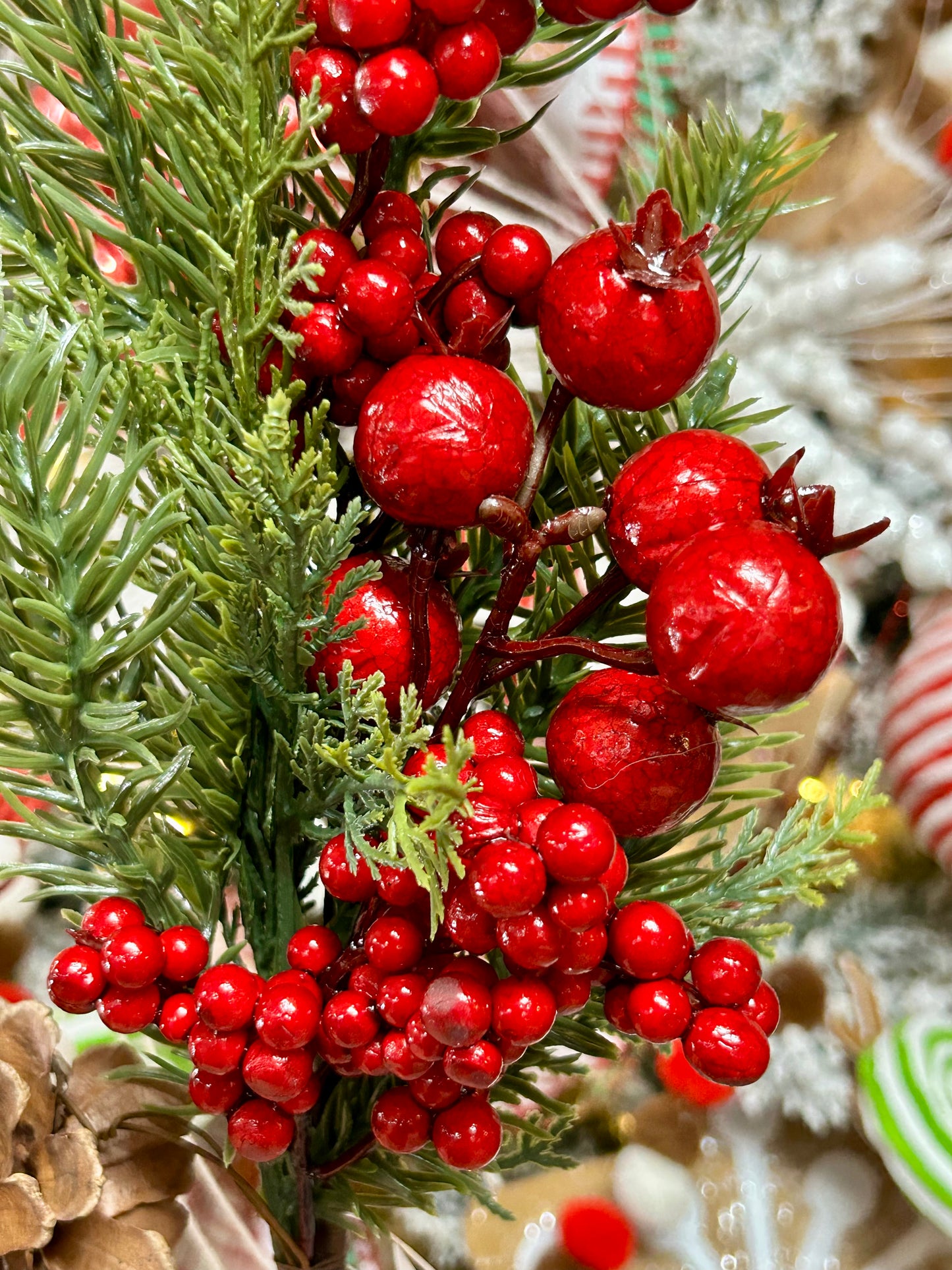 18 Inch Red Berry Pinecone And Cedar Spray