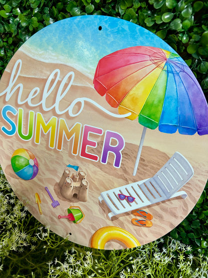 12 Inch Metal Hello Summer With Beach Sign