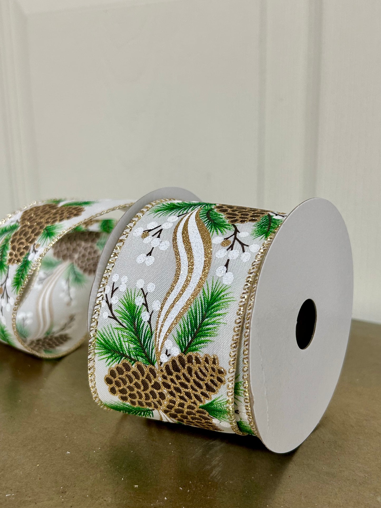 2.5 Inch By 10 Yard Pinecone Garland Ribbon