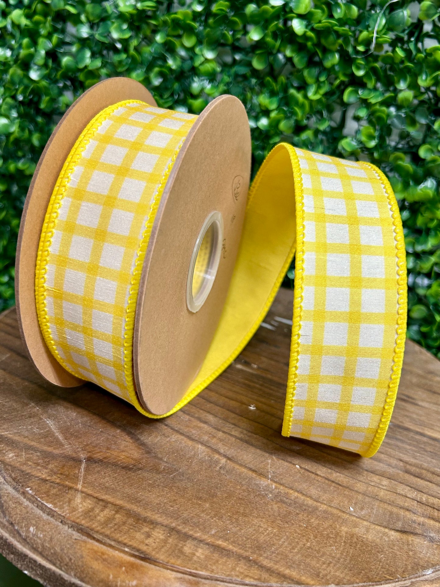 1.5 Inch By 10 Yard Yellow And White Check With Yellow Backing Ribbon